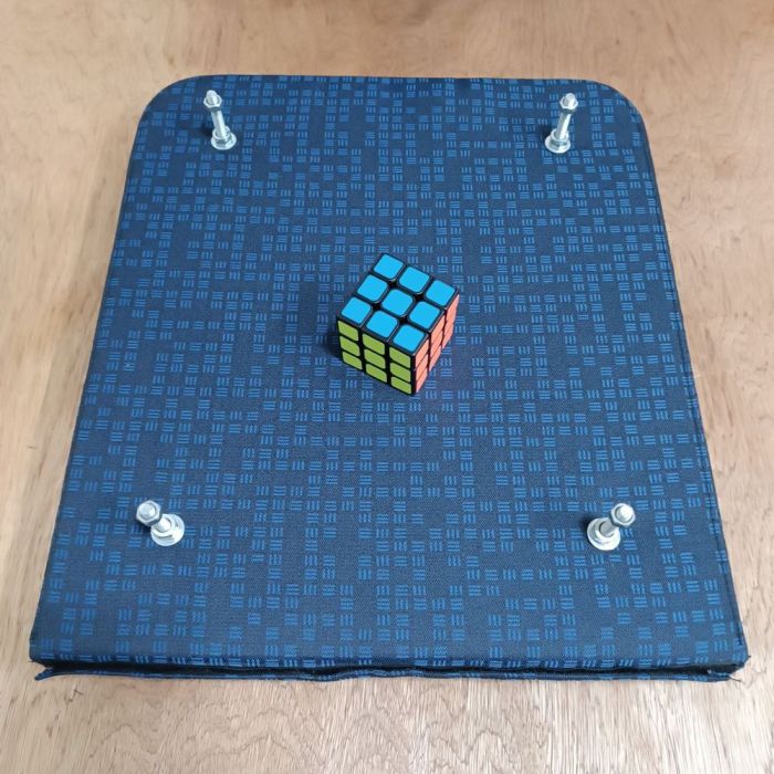 The folding seat back is upholstered in BLUE Turkey, card 24077, with M8 bolts