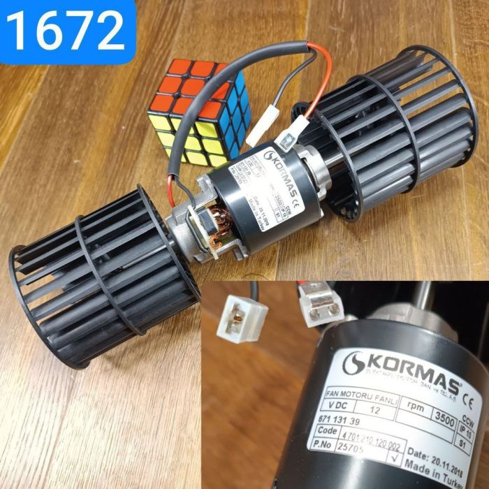 Мотор обігрівача салону 12В rpm 3500 IP44 S1 у зборі з крильчатками аналог 68.3780 (KORMAS)